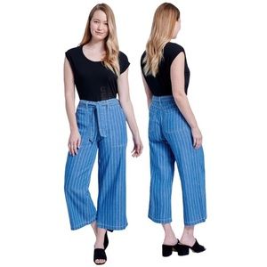 Seven7 Wide Leg Pant Mystical Striped Size 8 Cotton & Tencel Lyocell Belt
